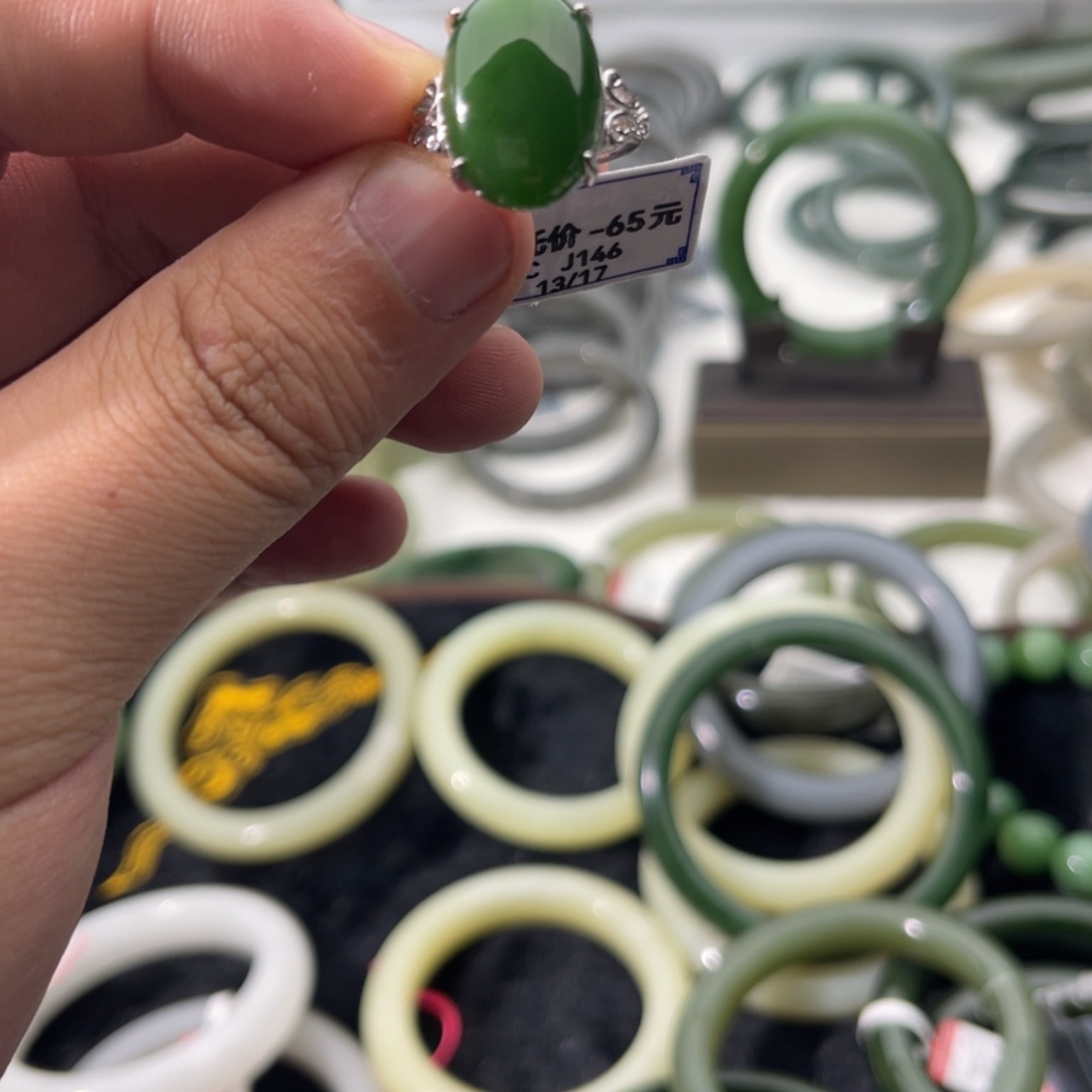 【闪购商品】和田玉（糖玉）戒指银S925镶嵌王****）