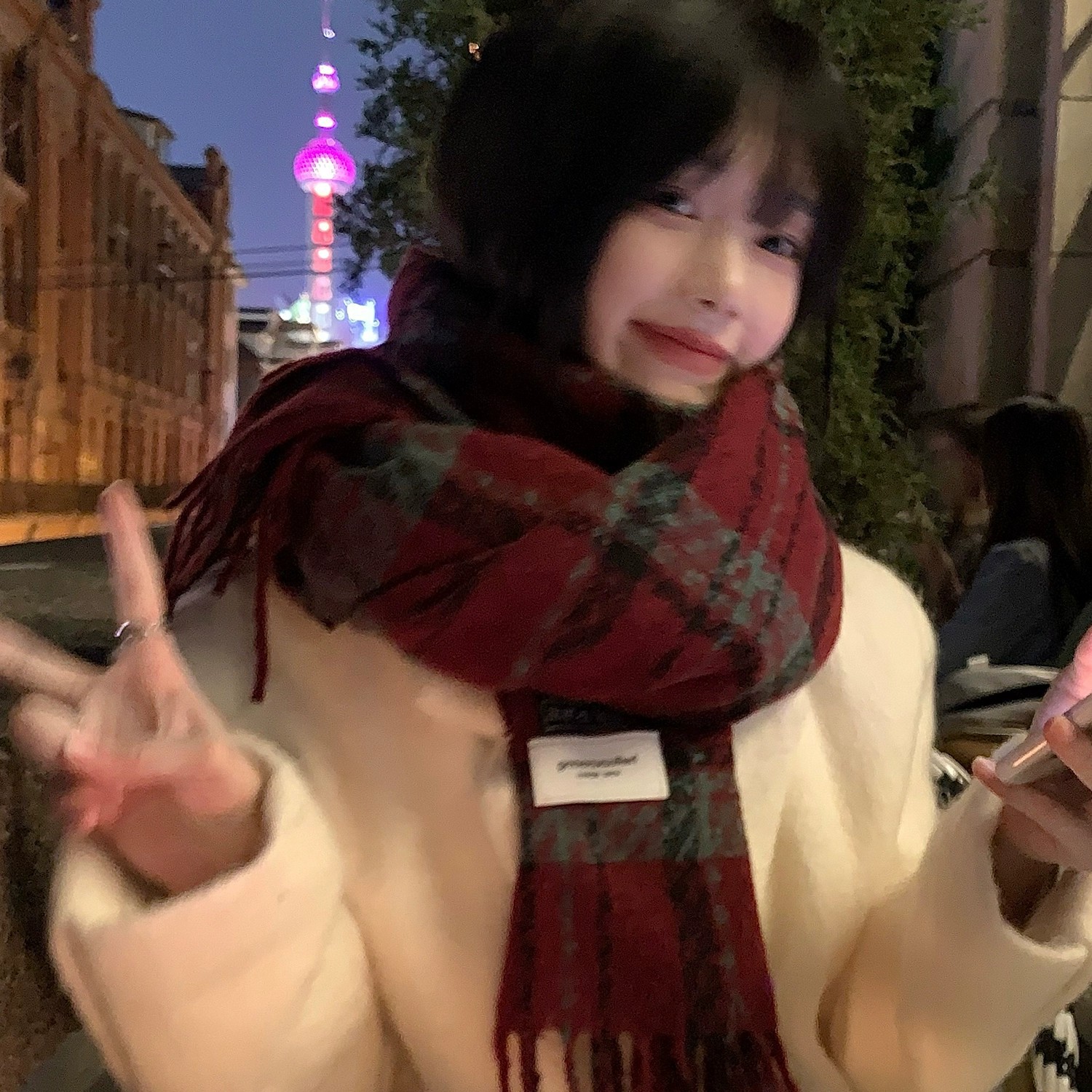 【高品质】秋冬新款格子学生女冬季加厚保暖复古百搭感披肩围脖