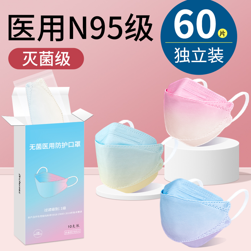 初医生成人N95无菌医用防护口罩渐变色一次性女高颜值不花妆口罩