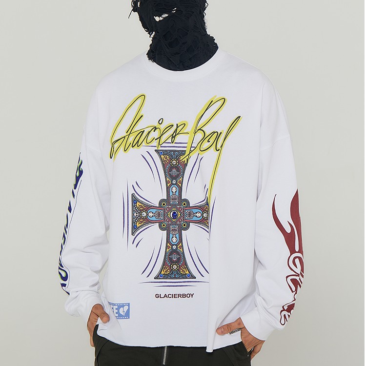 GLACIERBOY 外星人印花烫钻长袖T恤