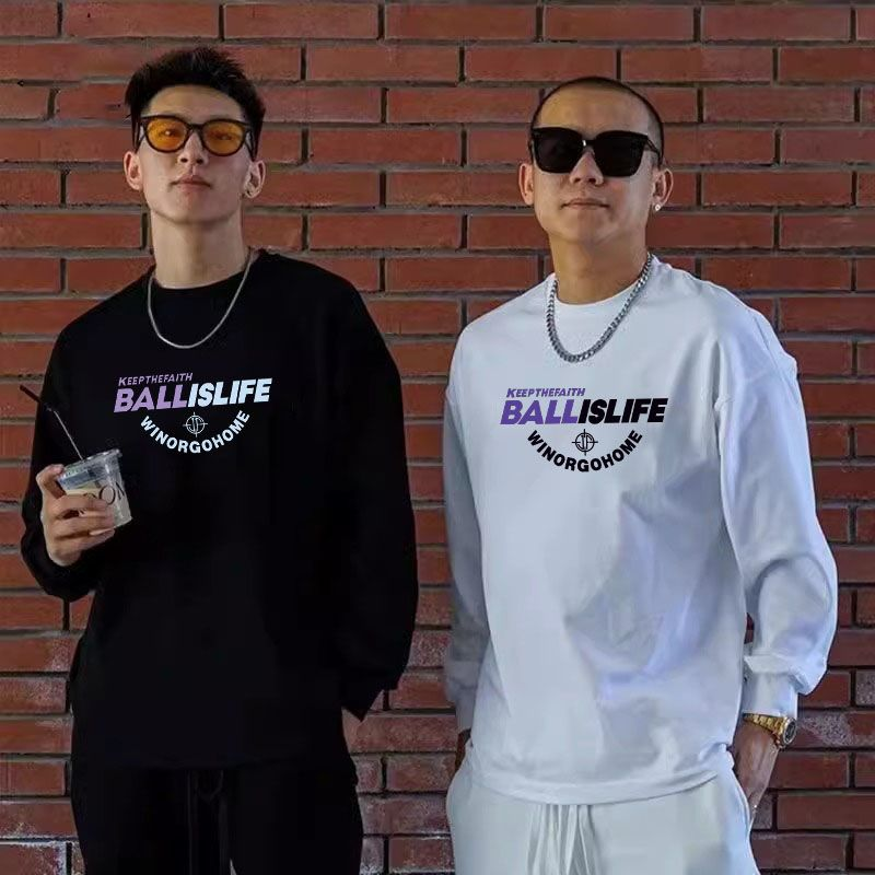 美式篮球训练服长袖投篮服圆领网眼宽松透气跑步运动t恤速干热身T