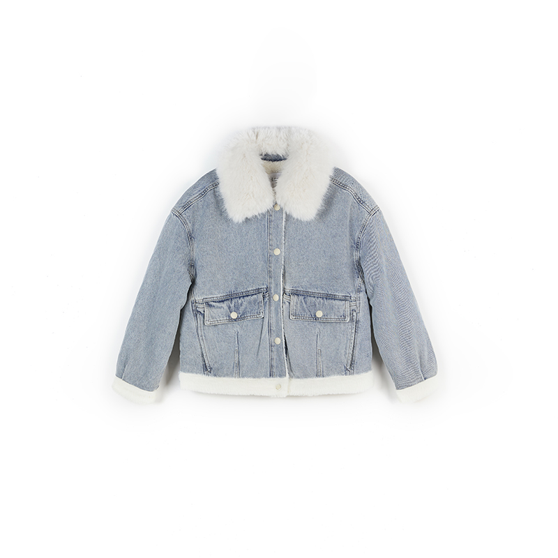 专柜新款加厚款遮肉显瘦牛仔外套抗风抗寒女士百搭棉服时尚蓝色