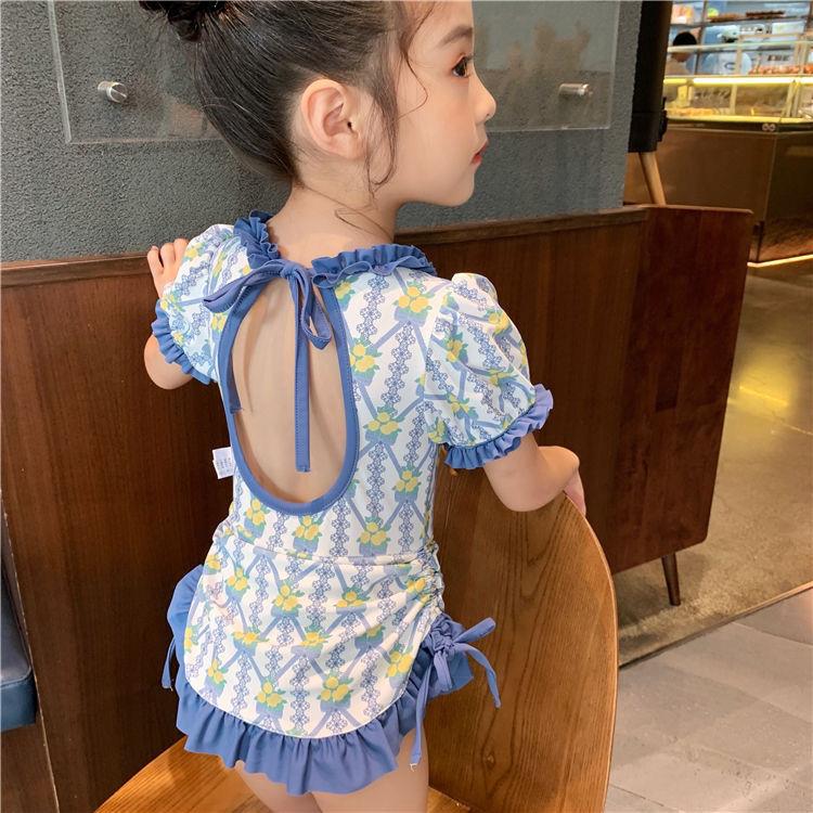 女童连体泳衣露背夏季薄款小女孩公主碎花美背游泳衣新款儿童D72