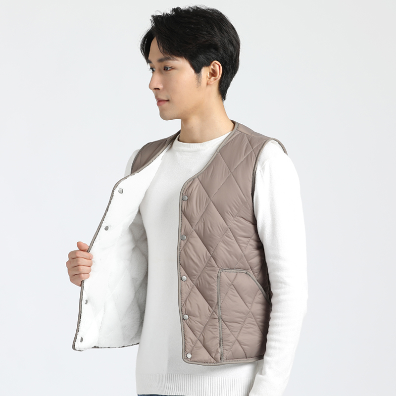 秋冬季棉马甲加绒加厚保暖背心V领短款男士学生坎肩打底棉袄内胆
