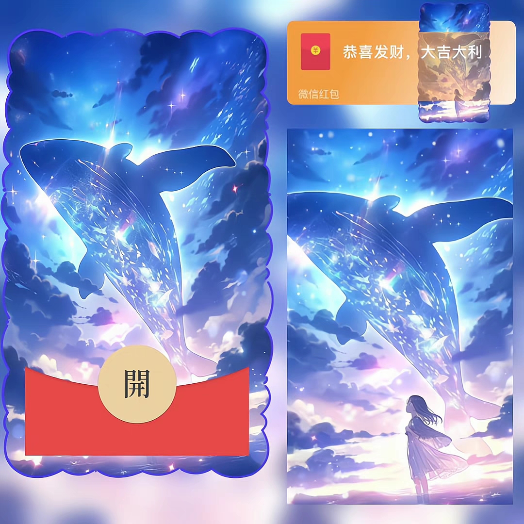 星空炫酷蓝鲸动态红包封面下单领取大吉大利新年婚庆生日宴会