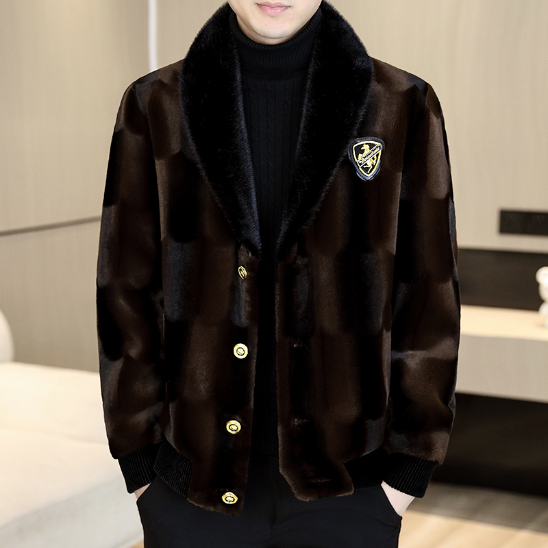 时尚高档秋冬新款金雕绒皮毛呢大衣加厚保暖百搭休闲男士夹克外套