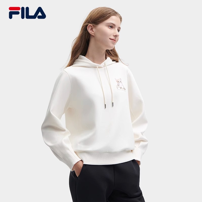 FILA斐乐女装【猫咪刺绣连帽卫衣】2023款休闲长袖上衣F11W348209F