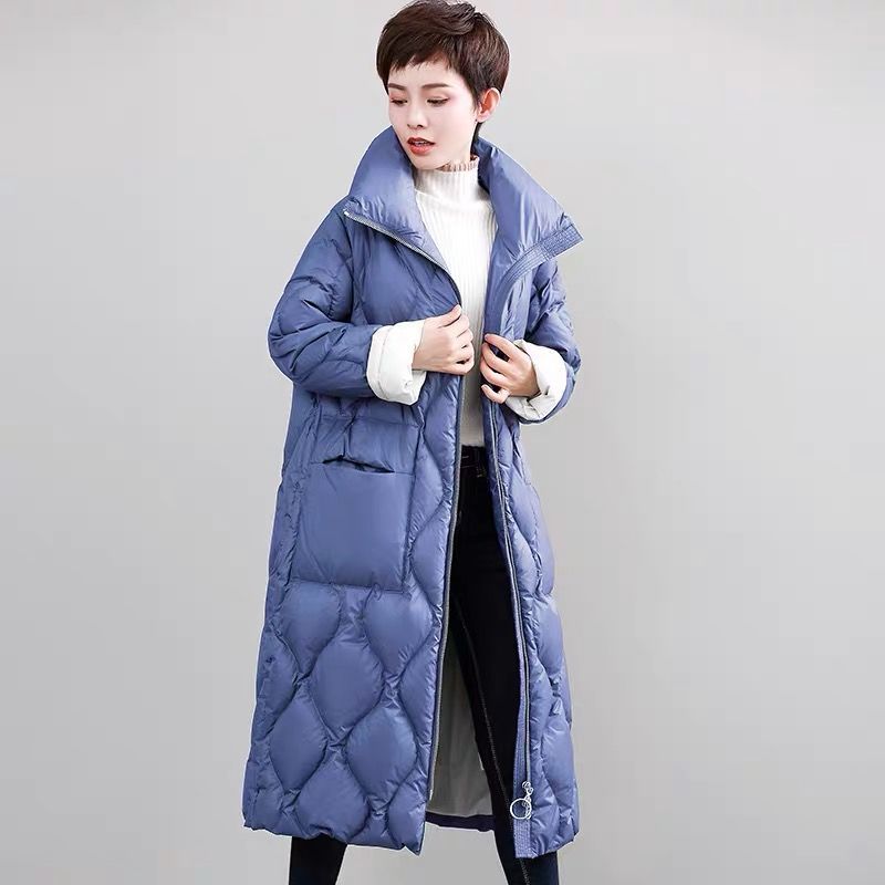 雪中飞反季清仓立领羽绒服女撞色加厚2023冬装新款韩版宽松过膝长