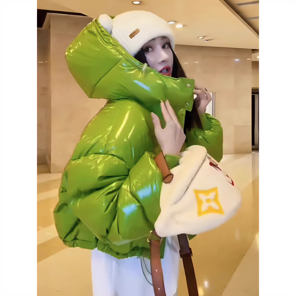 今年流行欧货棉衣棉服高级感小个子洋气时尚青苹果绿色羽绒服外套