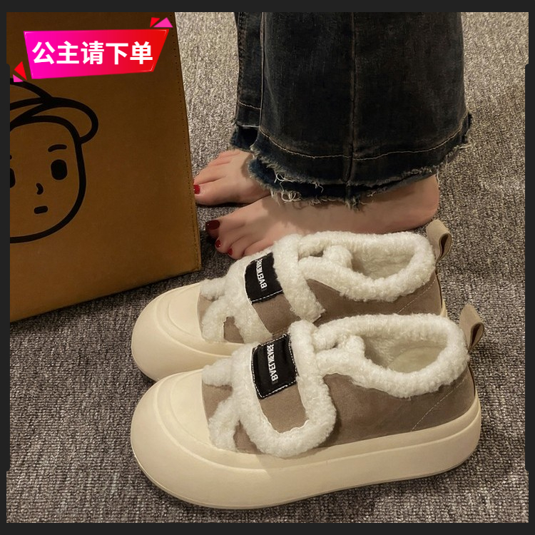回力瑞厚底松糕魔术贴面包鞋女加绒保暖2023年新款鞋子加绒