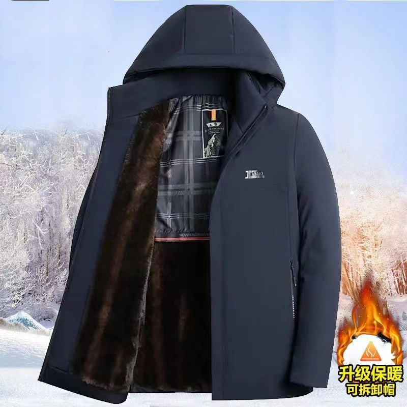 男款秋冬季波登司羽绒服中老年人加绒中年加厚男士商务保暖可脱卸