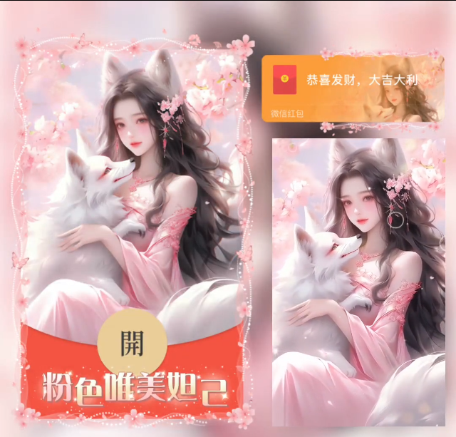 新款2024红包封面粉色唯美妲己/异形动态设计服务