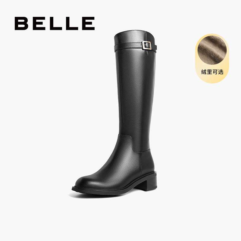 百丽长筒靴女2022冬季靴子新款商场加绒骑士靴真皮长靴BP371DG2