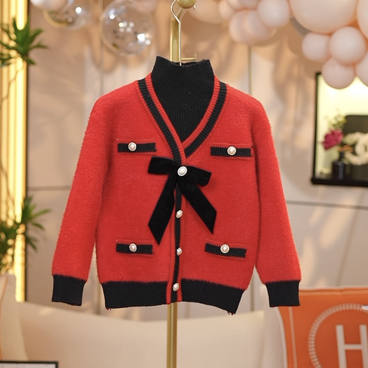 女童2023新款红色过年喜庆保暖衣服大童秋冬加厚假两件毛衣儿童