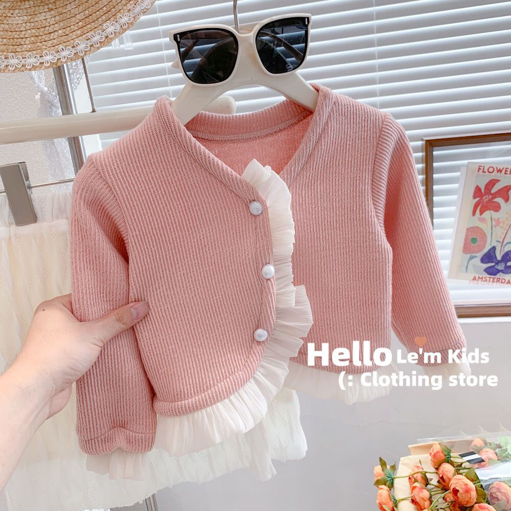 巴拉甄选童装2024年秋季新款女童针织开衫洋气糖果色甜美木耳边童