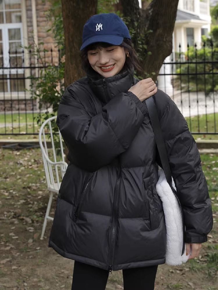 艾菜依黑色羽绒羽绒服女短款2023秋冬季宽松小个子羽绒服加厚保暖