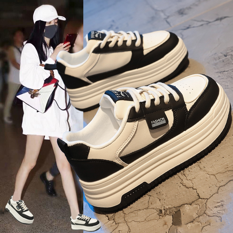 百丽纯爱超火小白鞋2023女新款秋冬季松糕板鞋百搭加绒厚底二棉休