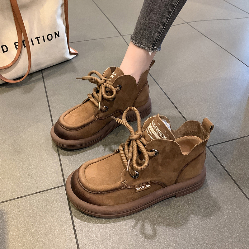百丽纯爱马丁靴女2023新款秋冬复古休闲鞋女生百搭厚底短靴软底时