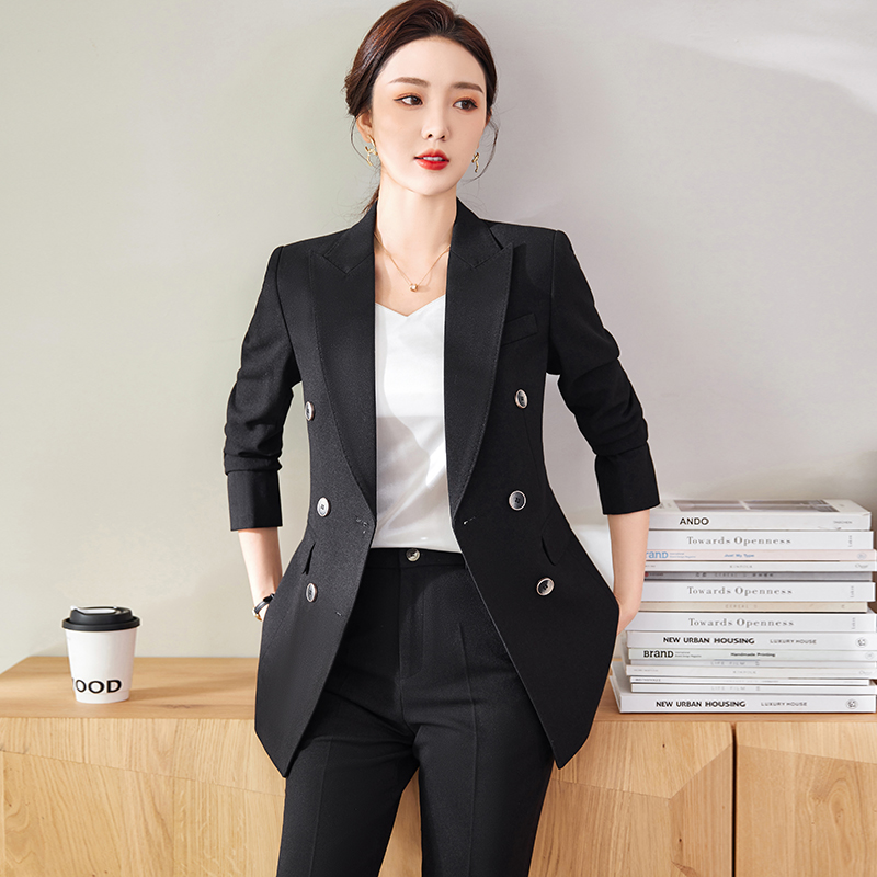 职业装修身外套高级感黑色西装裤子女春秋气质显瘦两件套装小个子