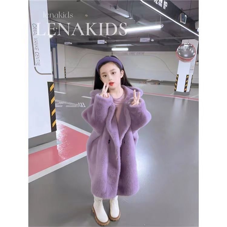 朵美巴拉巴拉宝宝女童中长款加厚毛毛大衣儿童秋冬季外套女孩冬z