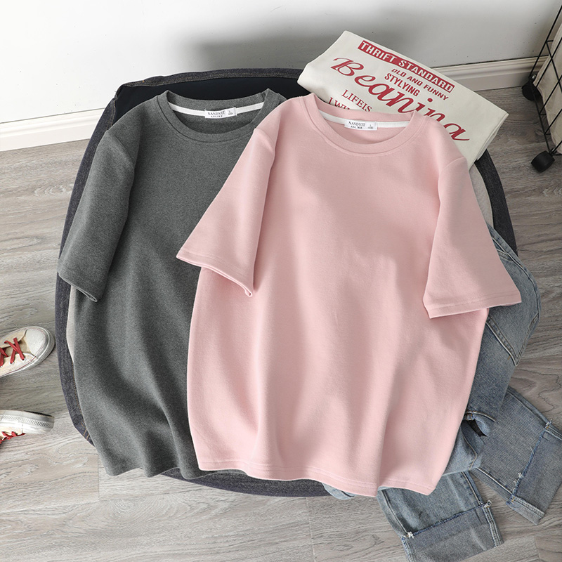 TY休闲韩国东大门小众加厚短袖恤女新款冬磨毛奶系打底衫内搭时尚