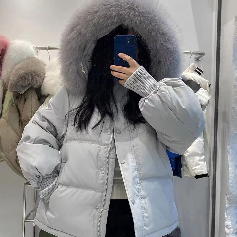 波司豋2023新款羽绒服服女短款韩版宽松加厚大毛领学生面包服外套