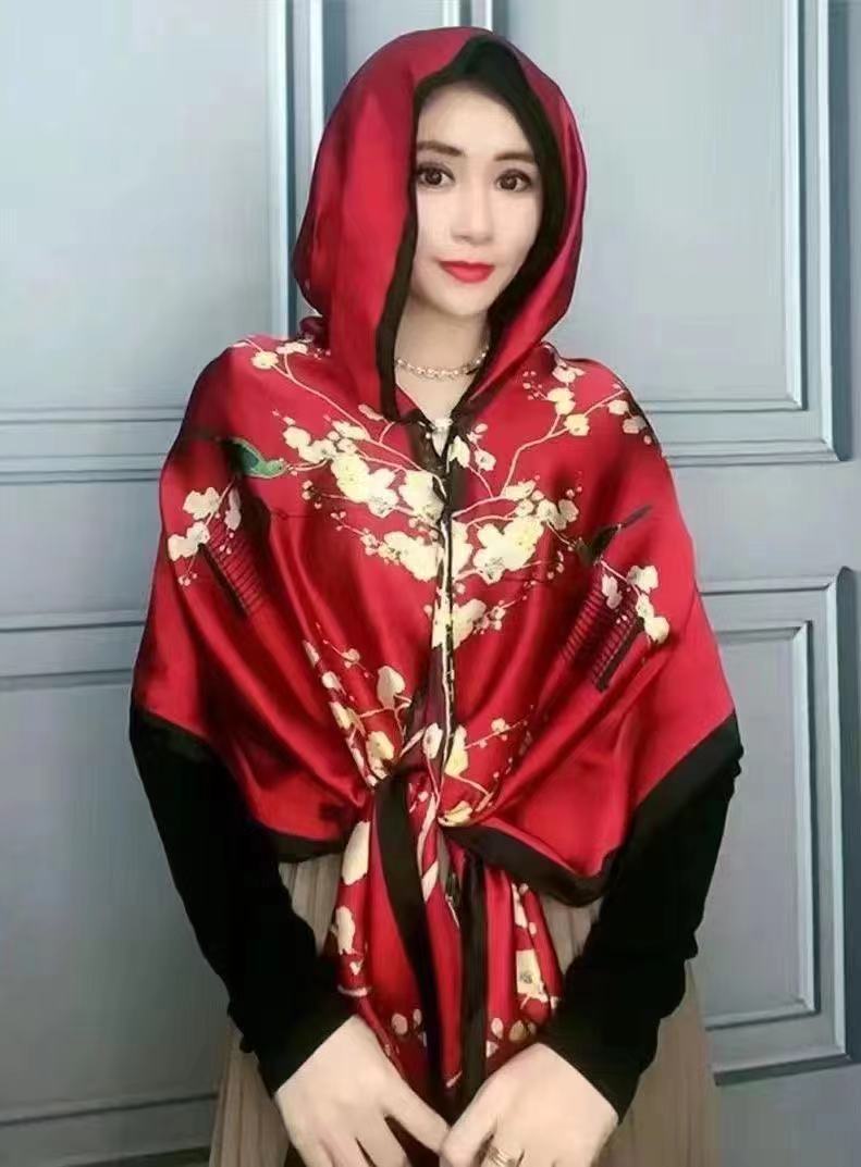 L085#春秋季新款 - 喜鹊闹梅80*180气质时尚百搭围巾丝巾披肩通用