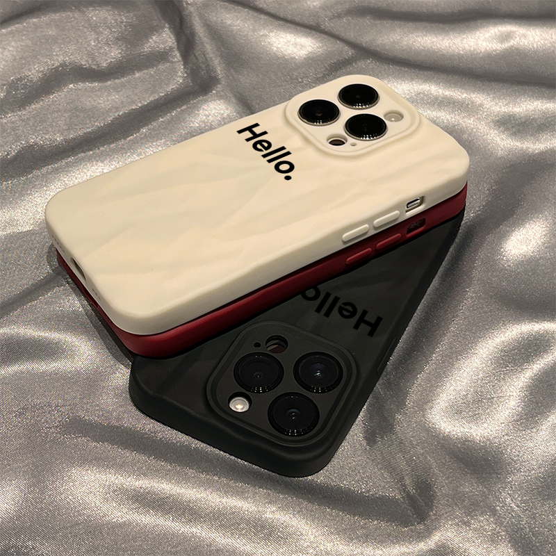 ins简约hello适用iPhone15/14promax褶皱手机壳xr苹果13/12/11套