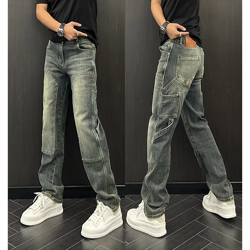 工装牛仔裤男士多口袋宽松直筒长裤水洗秋冬新款复古百搭哈伦裤