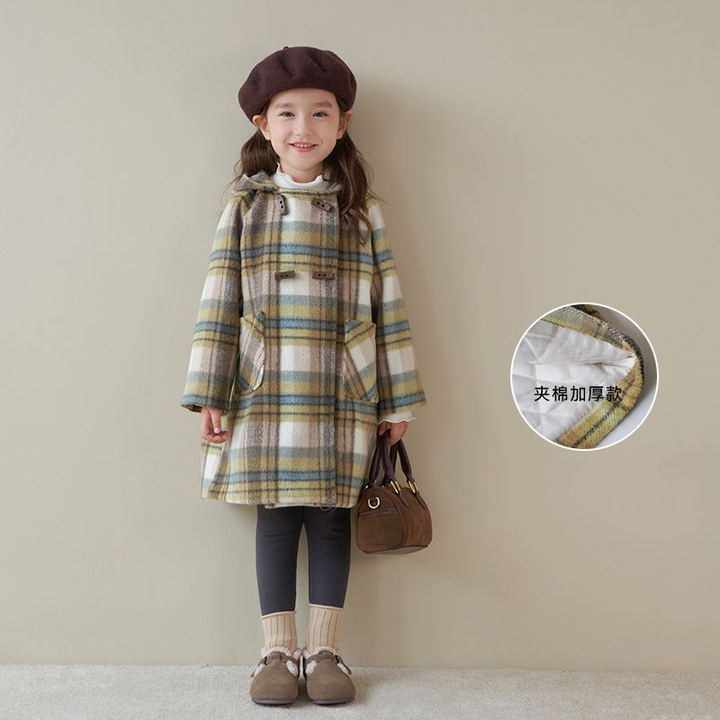加特厚女童呢大衣冬季新款儿童洋气毛呢外套连帽中长款上衣
