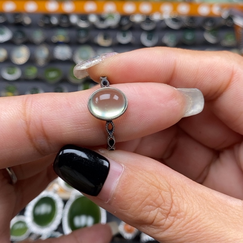 【闪购商品】岫玉戒指银S925镶嵌?***干