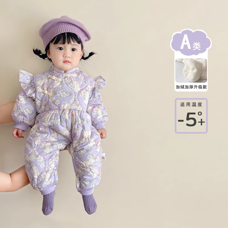 婴儿衣服秋冬超萌夹棉保暖哈衣宝宝冬装连体衣可爱加绒加厚外出服