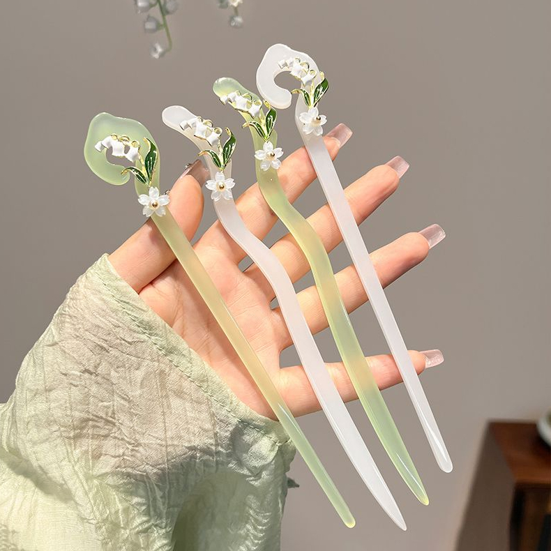 气质后脑勺盘发簪子古风配旗袍汉服发钗子头饰简约超仙铃兰花发簪