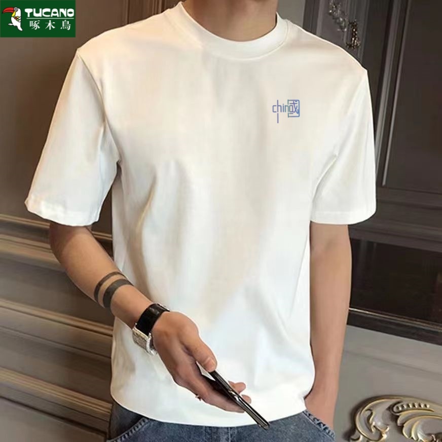 啄木鸟纯棉t恤男士短袖百搭t恤宽松运动休闲圆领短袖上衣时尚