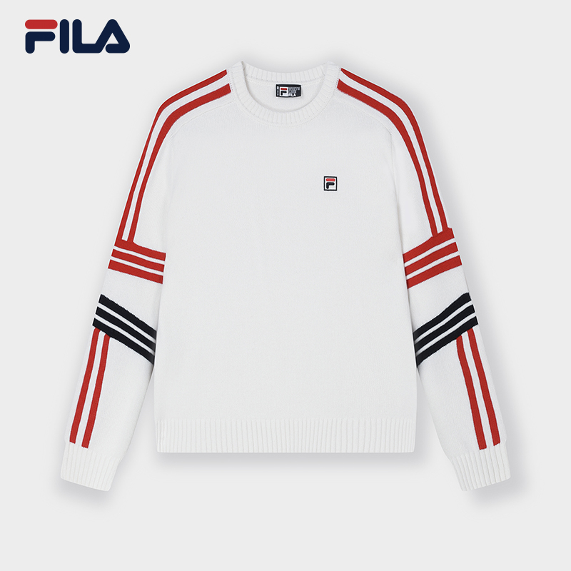 Fila/斐乐【杨幂同款】撞色线条绵羊毛套头长袖编织衫F11W349405F