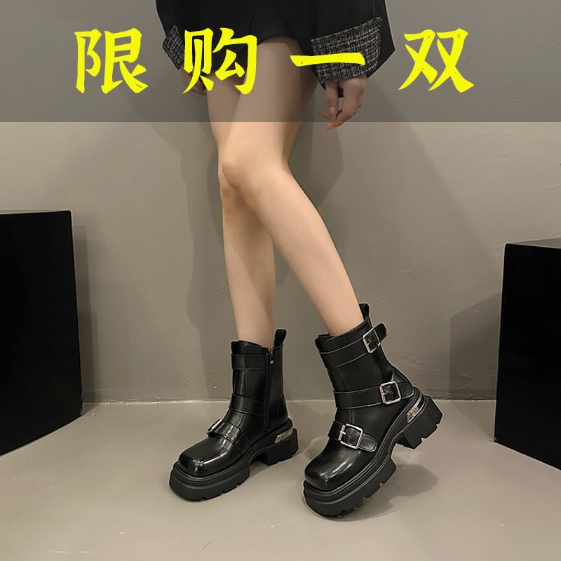 百丽纯爱英伦风厚底马丁靴女款2023夏季爆款甜酷西部靴高级感超