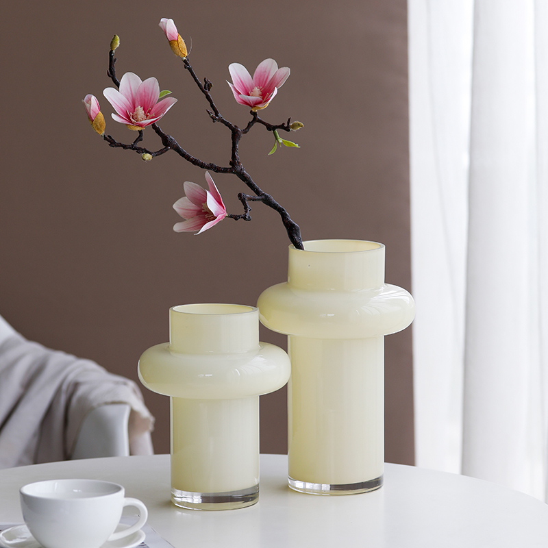 北欧设计简约奶油风玻璃花瓶水养鲜花百合花客厅插花餐桌透明摆件