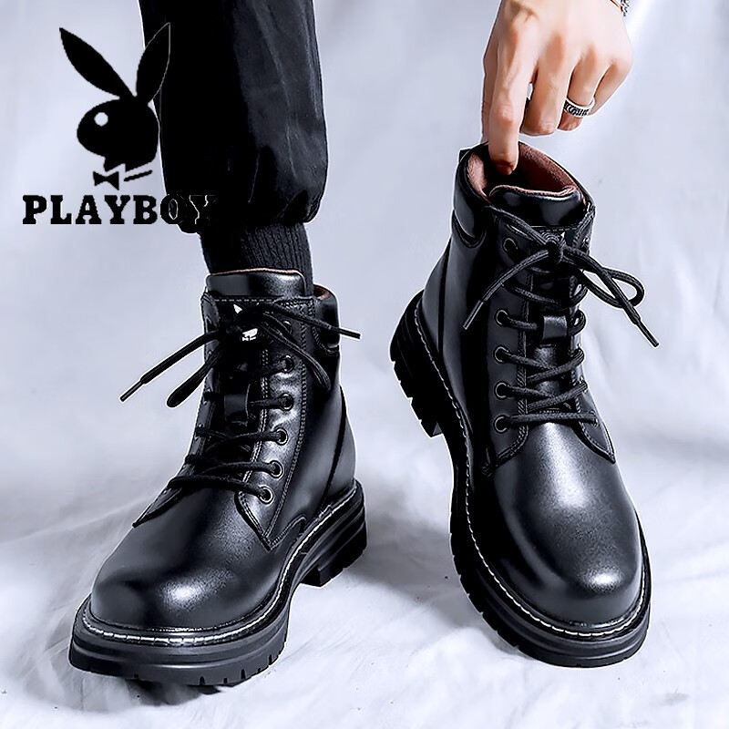 PLAYBOYOUTDOOR马丁靴鞋子新款秋冬季男士高帮切尔西男靴大黄靴