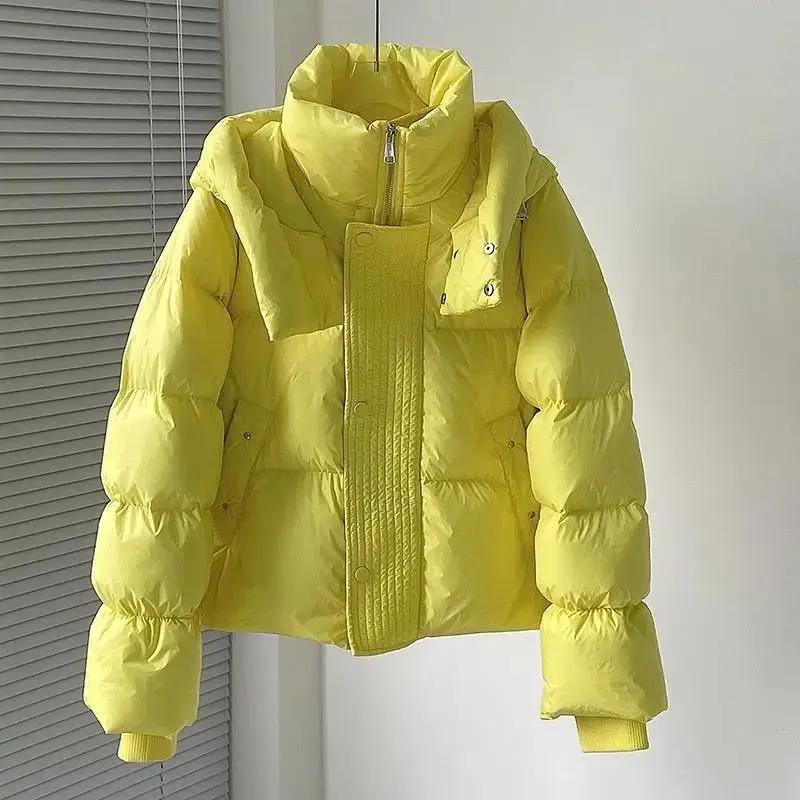 2023年新款短款羽绒服女白鸭绒加厚保暖立领连帽小个子面包服外套