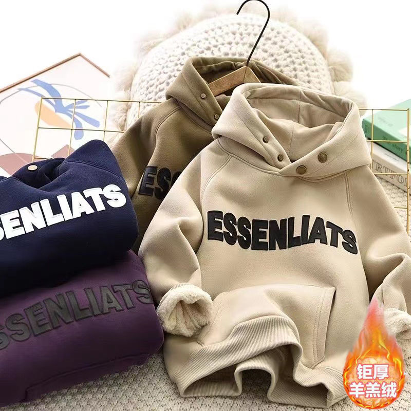 巴拉儿童美式卫衣男生新款加绒加厚连帽男女童外套秋冬宽松字母上