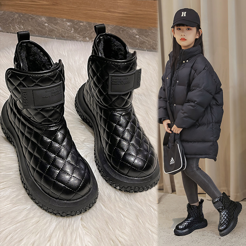 巴布豆儿童棉鞋靴棉靴新款防水冬季雪地靴子女孩加绒2023中大童加