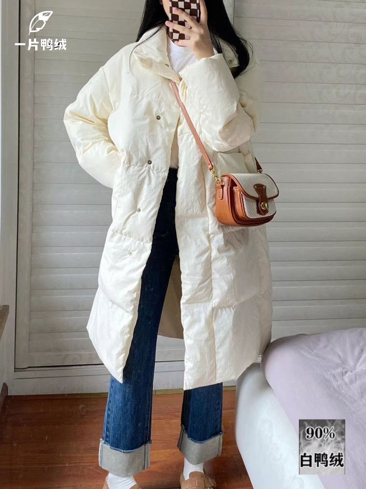 鸭鸭羽绒服白鸭绒新款爆款90白鸭绒羽绒女士女款过膝加厚季宽松韩