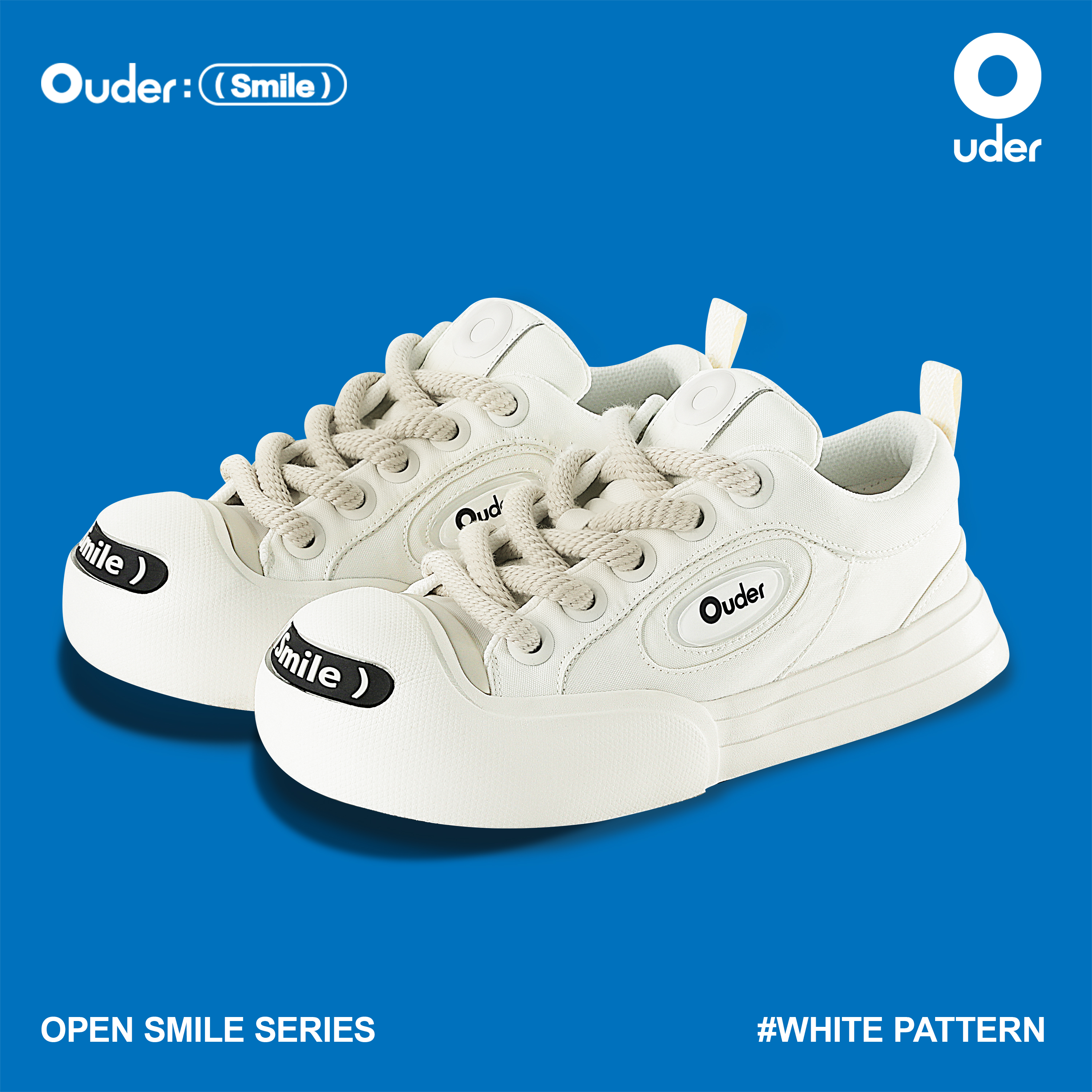 Ouder smiler开口笑帆布鞋 低帮增高厚底大头鞋情侣圆头小白鞋子