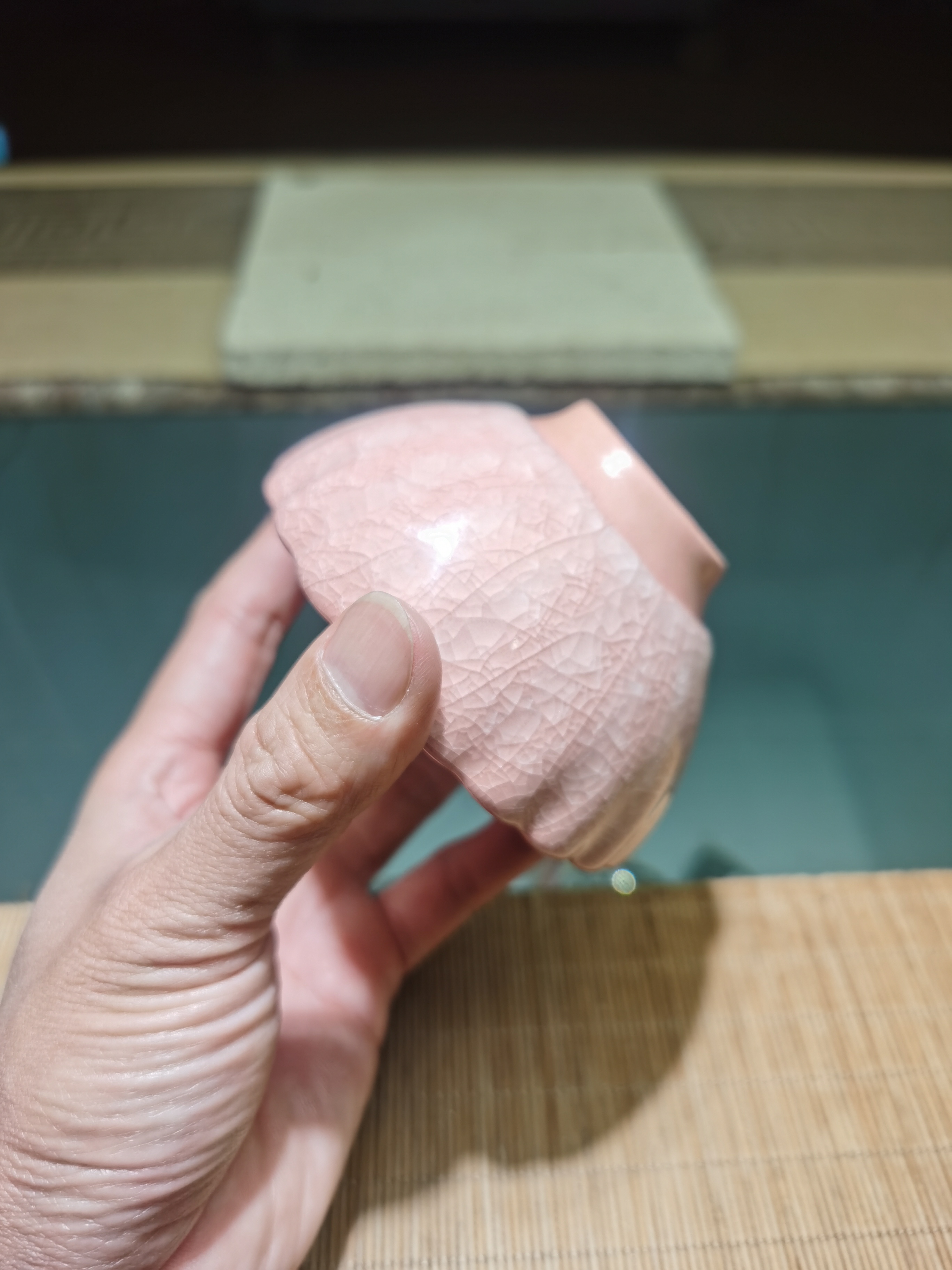 A樱花粉冰裂纹主人杯陶瓷功夫茶具开片可养遇水无痕主人杯1