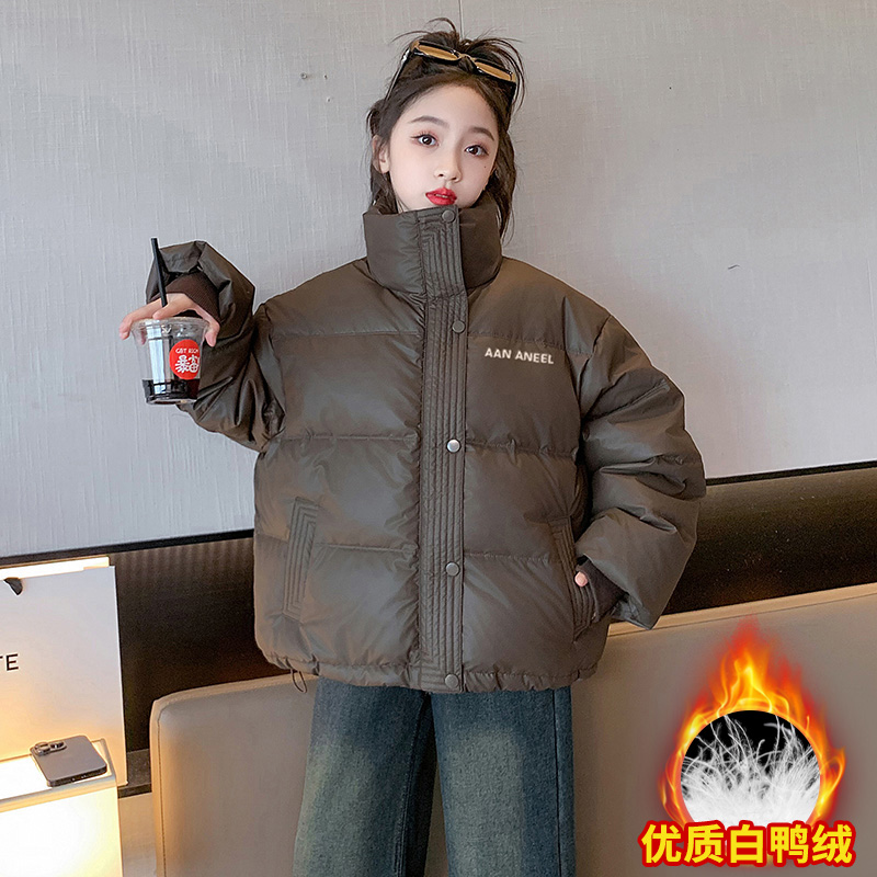 巴拉巴拉童年女童羽绒服冬装2023新款网红小女孩加厚PU皮衣儿童短