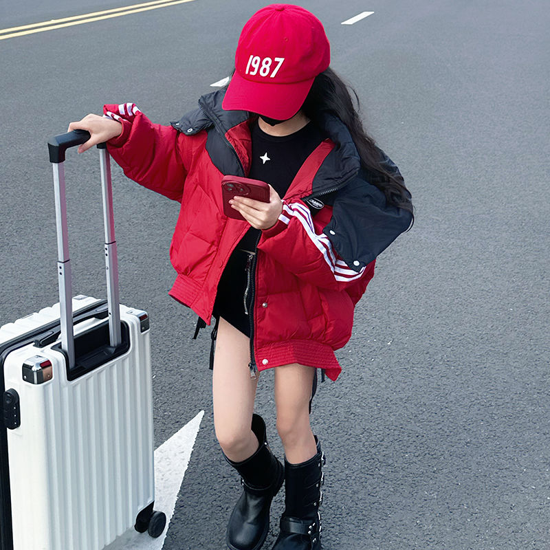 女童短款冬季2023新款洋气加厚保暖棉服连帽外套保暖面包服儿童