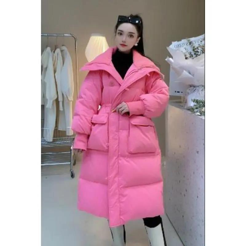 波司登高档爆款粉红色大翻领羽绒羽绒服女秋冬2023新款中长款加厚