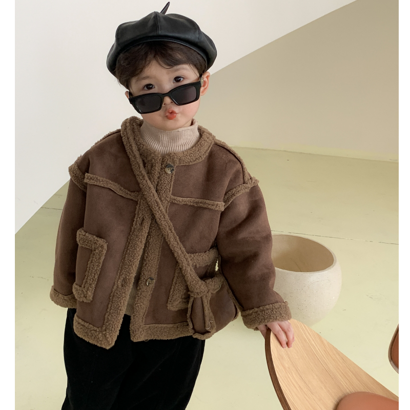 男童2024新年衣服皮毛一体绒毛毛保暖外套儿童韩版休闲时尚上衣潮
