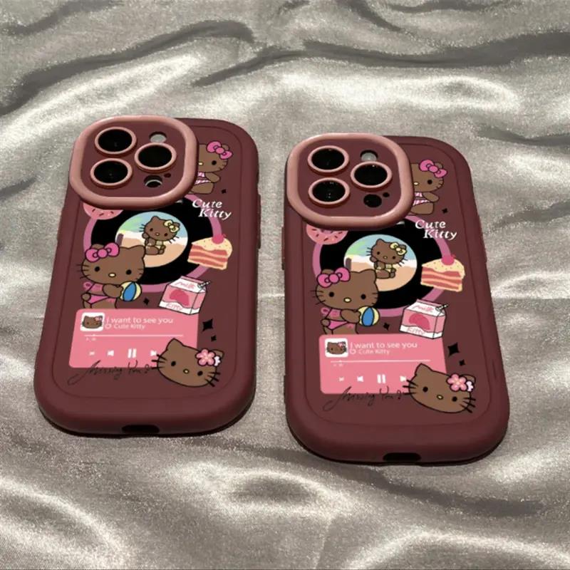 卡通猫碟片泡芙壳适用苹果15手机壳iPhone13/14promax防摔12/11女