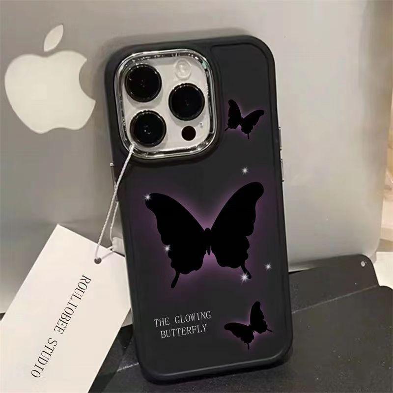 高颜值蝴蝶金属按键苹果15promax手机壳iPhone13防摔12/11女xs/xr